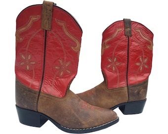 Red Leather Cowboy Ankle Boots: Floral Tooled Vintage Cowgirl Style