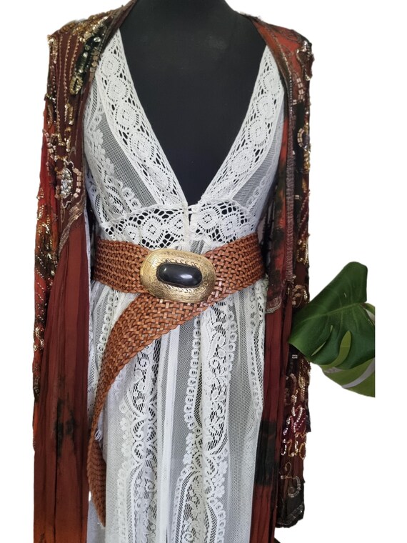Braided Leather Belt: Wide Boho Waist Belt With Engraved  display picture 3
