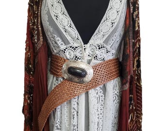 Handmade Braided Leather Western Belt: Silver Buckle, Boho Cowgirl Style