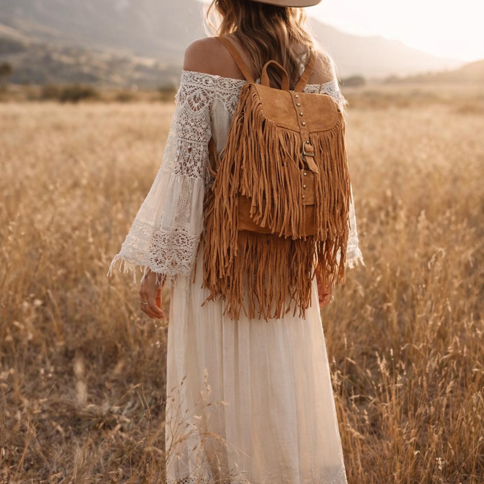 Handmade Pink Suede Fringe Backpack: Boho Western Travel Bag  display picture 3