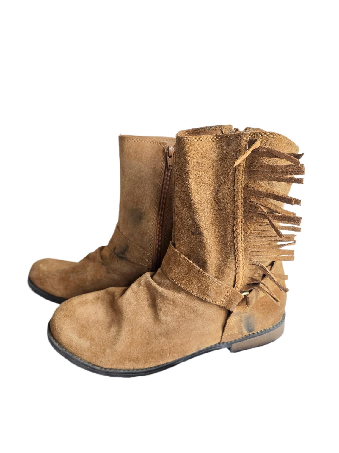Rustic Western Fringe Leather Boots Men UK 11, Tan Brown Biker Ankle Boots US 12, Mens Work Boots 44, Cowboy Ranch Wear, photo 4 of 5