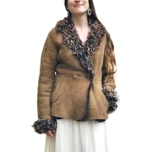 Vintage afghan coat s, 70s leather fur jacket m, women lambskin jacket, 60s boho suede coat, warm winter coat animal hair, festival fashion