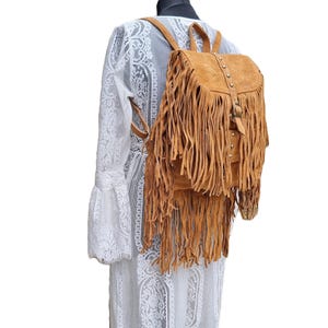 Suede Leather Fringe Backpack: Large Western Hippie Rucksack