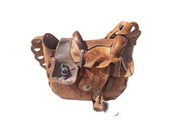 Bolso de cuero repujado vintage: bolso floral estilo western de los años 70