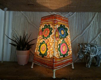 Hand-Painted Leather Floral Lampshade: Boho Tribal Decor