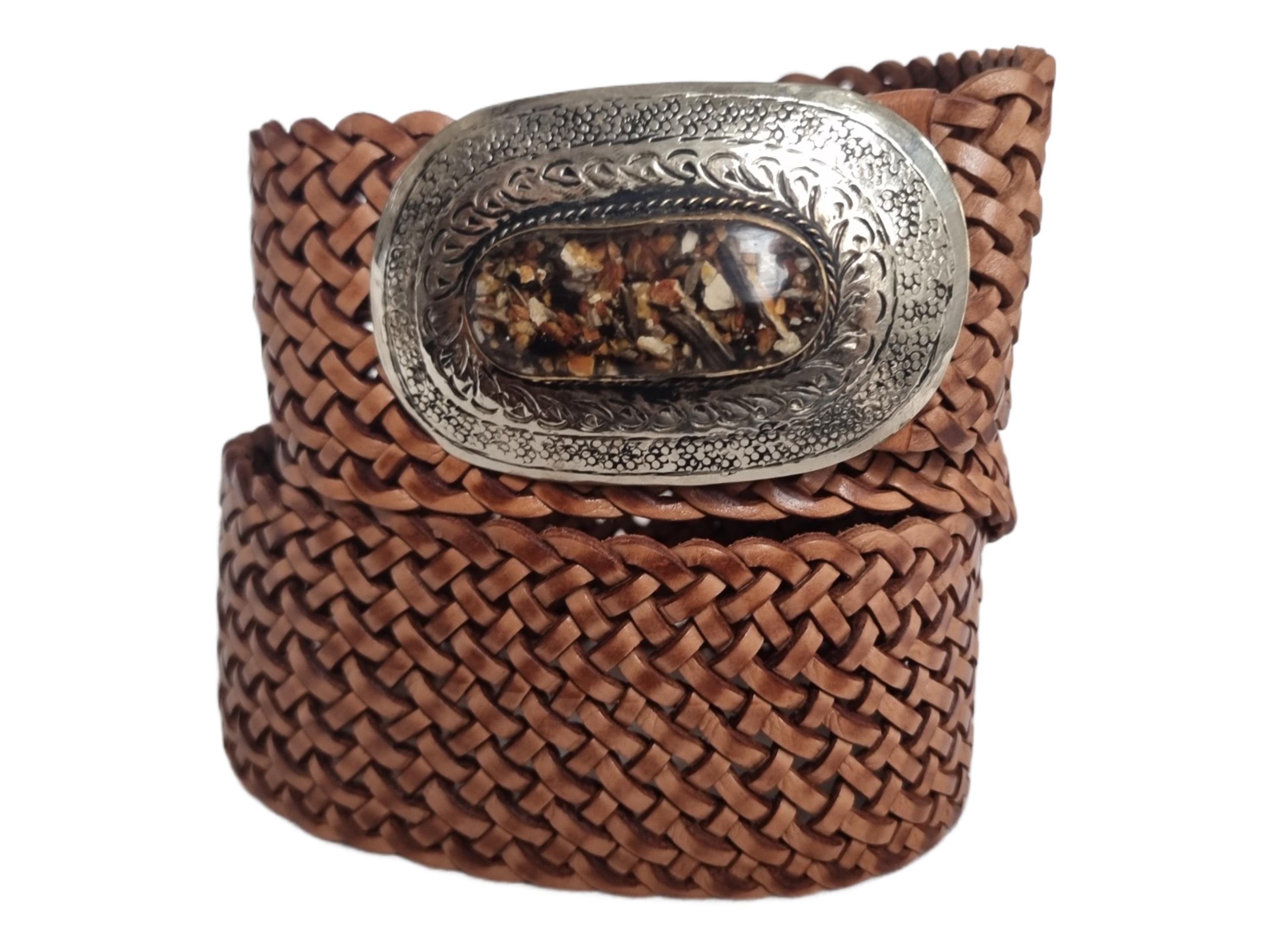 Wide Boho Leather Waist Belt: Engraved Silver Buckle, Brown  display picture 3