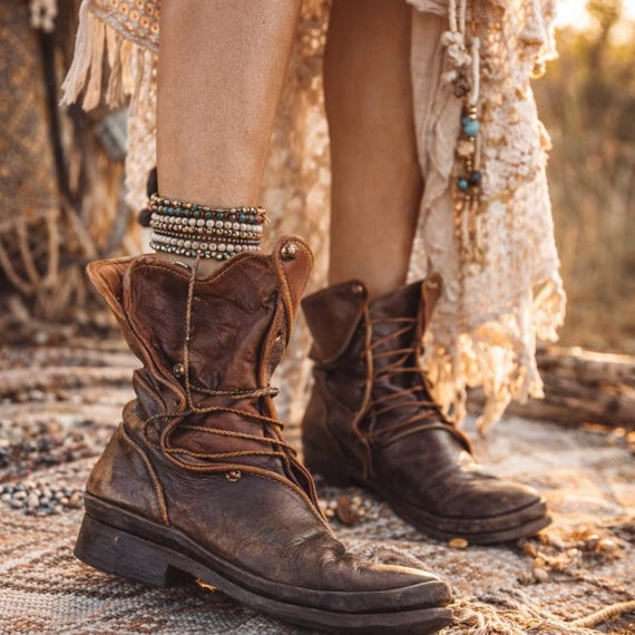 Moroccan Rustic Leather Ankle Boots 39, Handmade Lace Up Booties 6, Boho Hippie Festival Shoes 8, Unisex Rustic Artisan Footwear