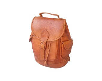 Vintage 90s Y2k Backpack Brown Pebbled Genuine Leather  display picture 1