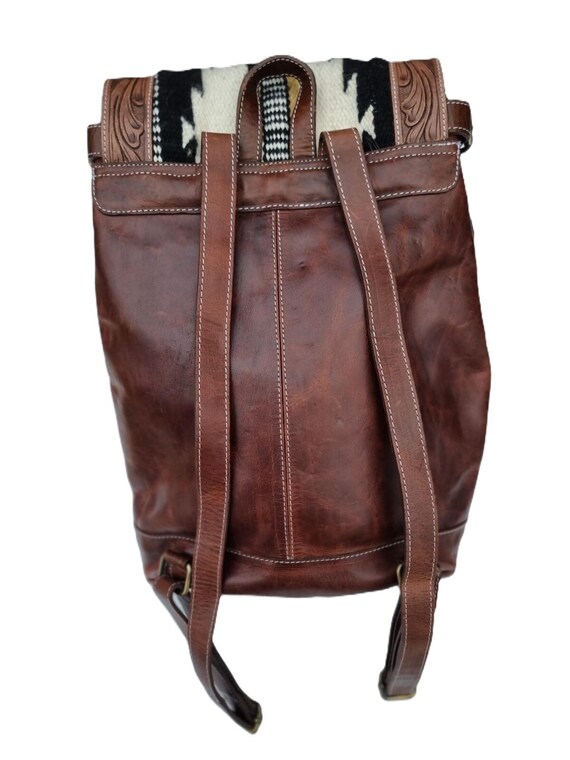AZTEC LEATHER BACKPACK - Navajo Blanket Western Bag - Tooled  display picture 1