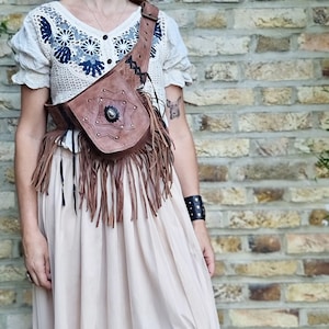 Leather Fringe Bum Bag: Labradorite Stone, Boho Festival Belt