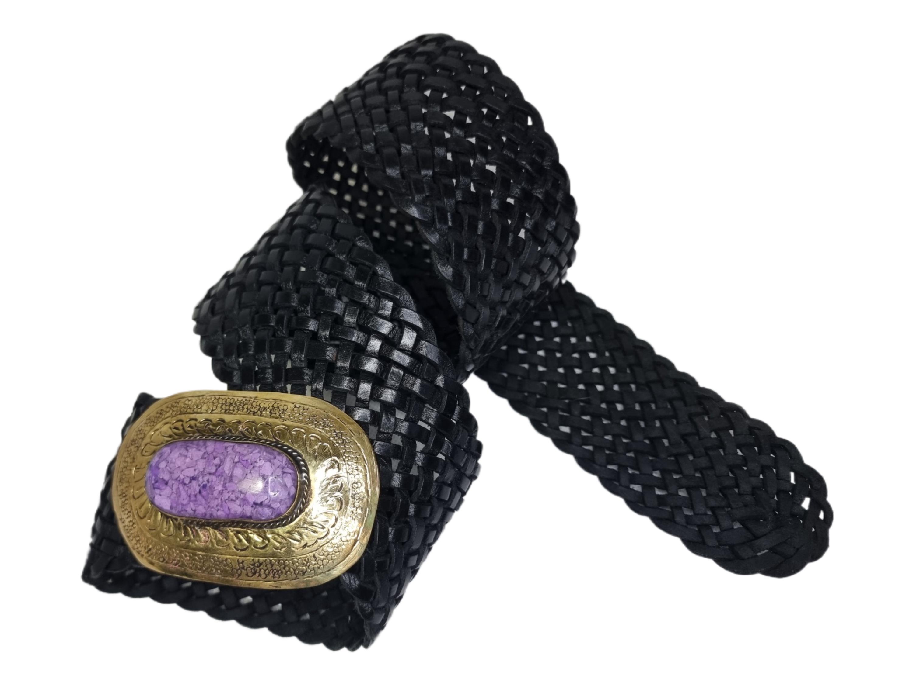 Braided Black Leather Belt: Western Silver Buckle, Boho  display picture 2