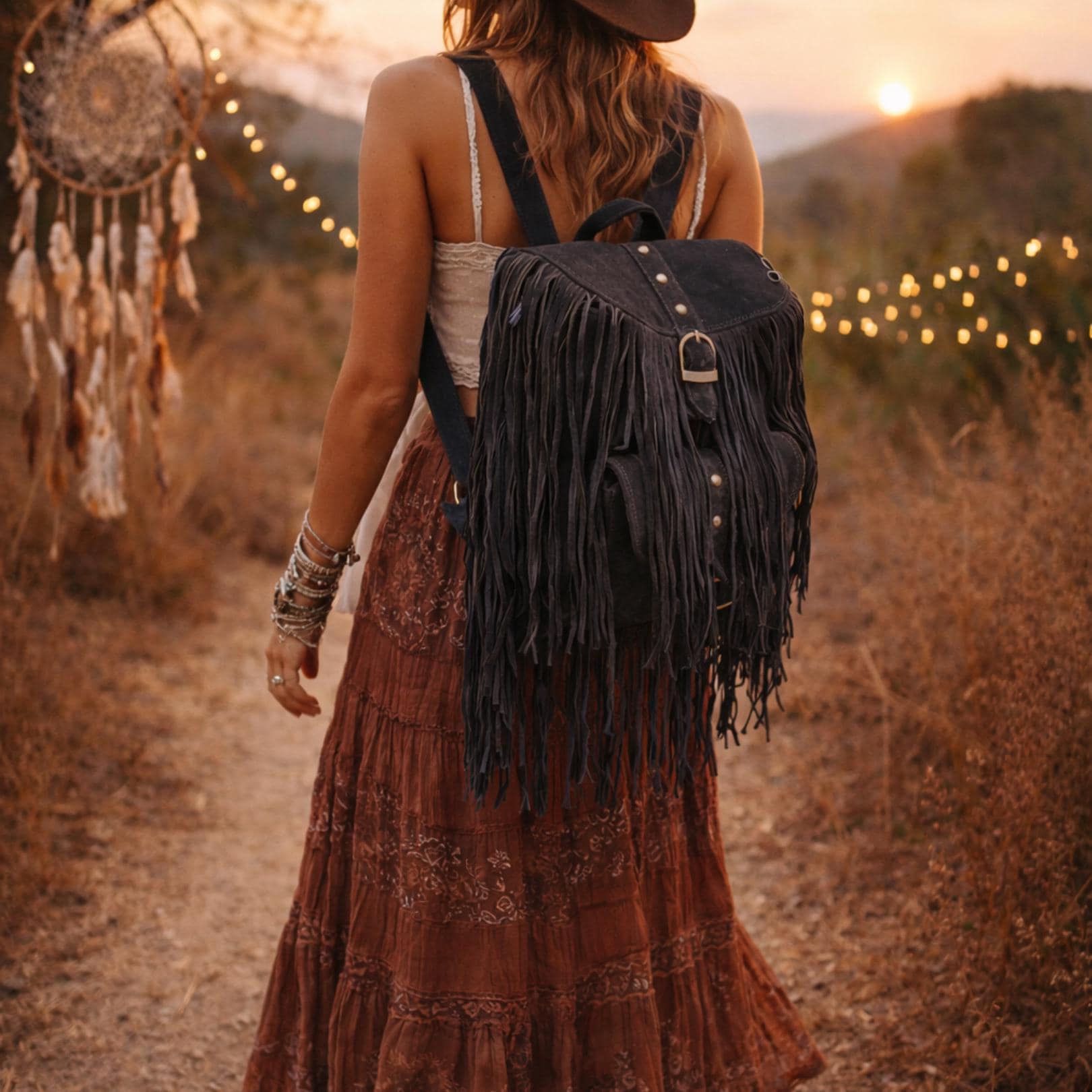 fringe suede mini backpack Grey Boho Leather Small Travel Bag - Cabrini adjustable straps and a drawstring closure for security Boho Womens Faux Leather Backpack