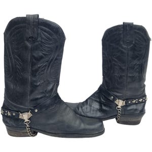 Men leather cowboy boots uk 10 44, biker boots with stirrups, leather motorcycle boots, western riding boots us 12, country outfit