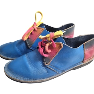Zapatos de piel multicolor talla 6.39 / cordones arcoíris / zapatos planos vintage para mujer / zapatos de festival coloridos / atuendo LGBTQ+
