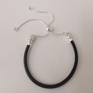 Pandora Sterling Black Leather Sliding Adjustable Bracelet