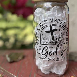 Christian Glass Can with Bamboo Lid & Glass Straw