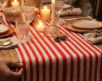 Rood gestreept tafelkleed op maat gemaakt dik katoenen tafelkleed,