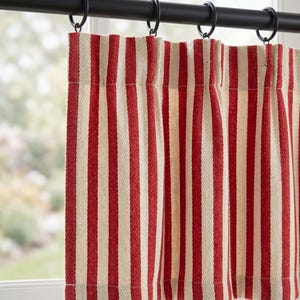 Red Striped Cotton Blackout Curtains For living room, Custom Size Farmhouse Boho Drapes