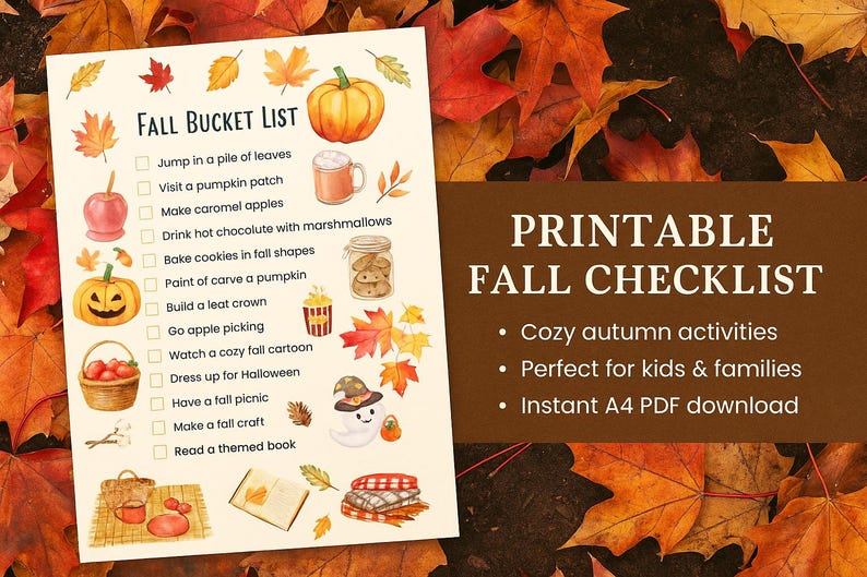 Fall Break Checklist Fall Bucket List Printable: Cozy Autumn Activities Checklist (PDF ...