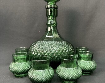 Italienischer Empoli-Glas 9 "Likör / Karaffe Set in Classic Diamond Point, Vintage