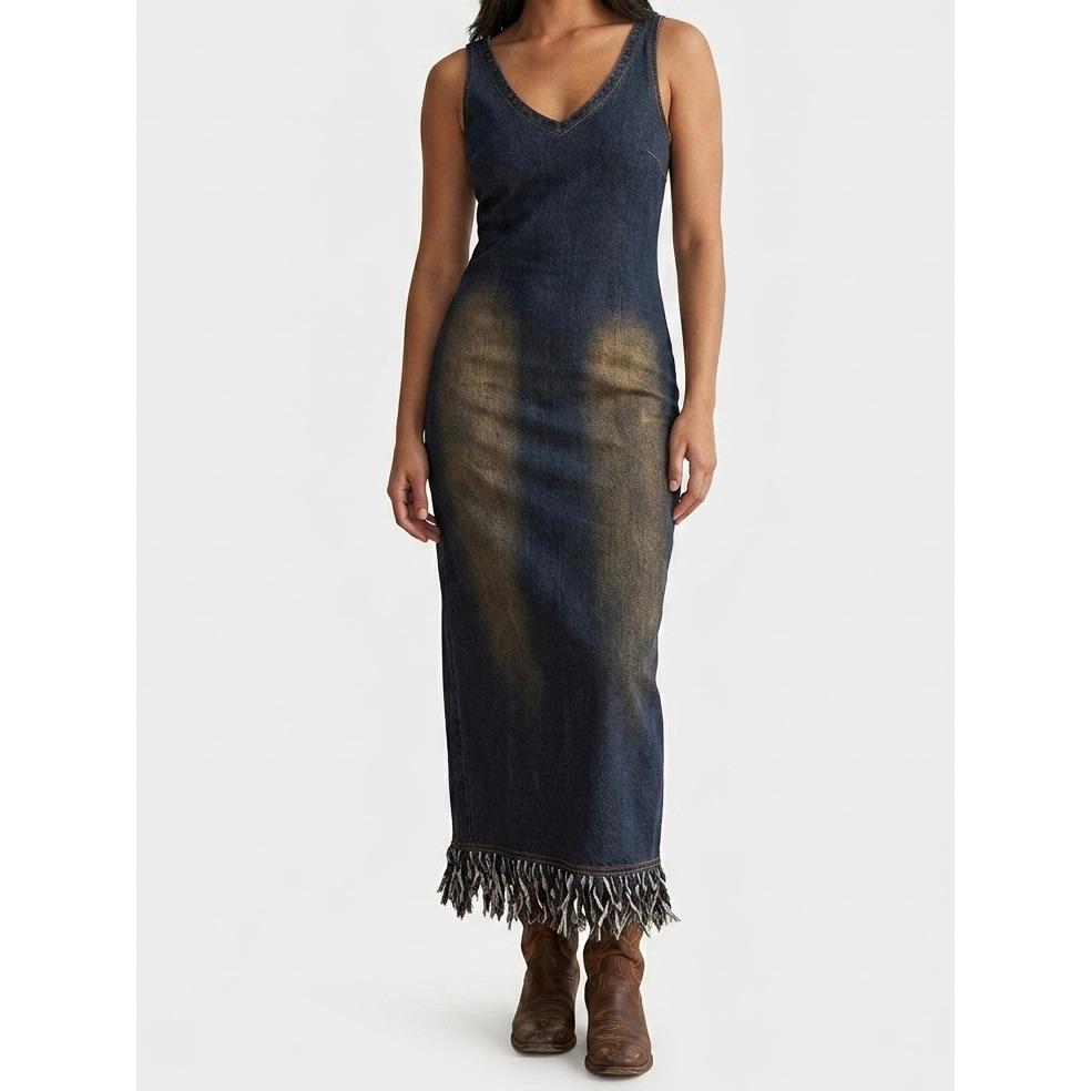 no sleeve denim dress Lyra Fringe Denim Dress main image 1