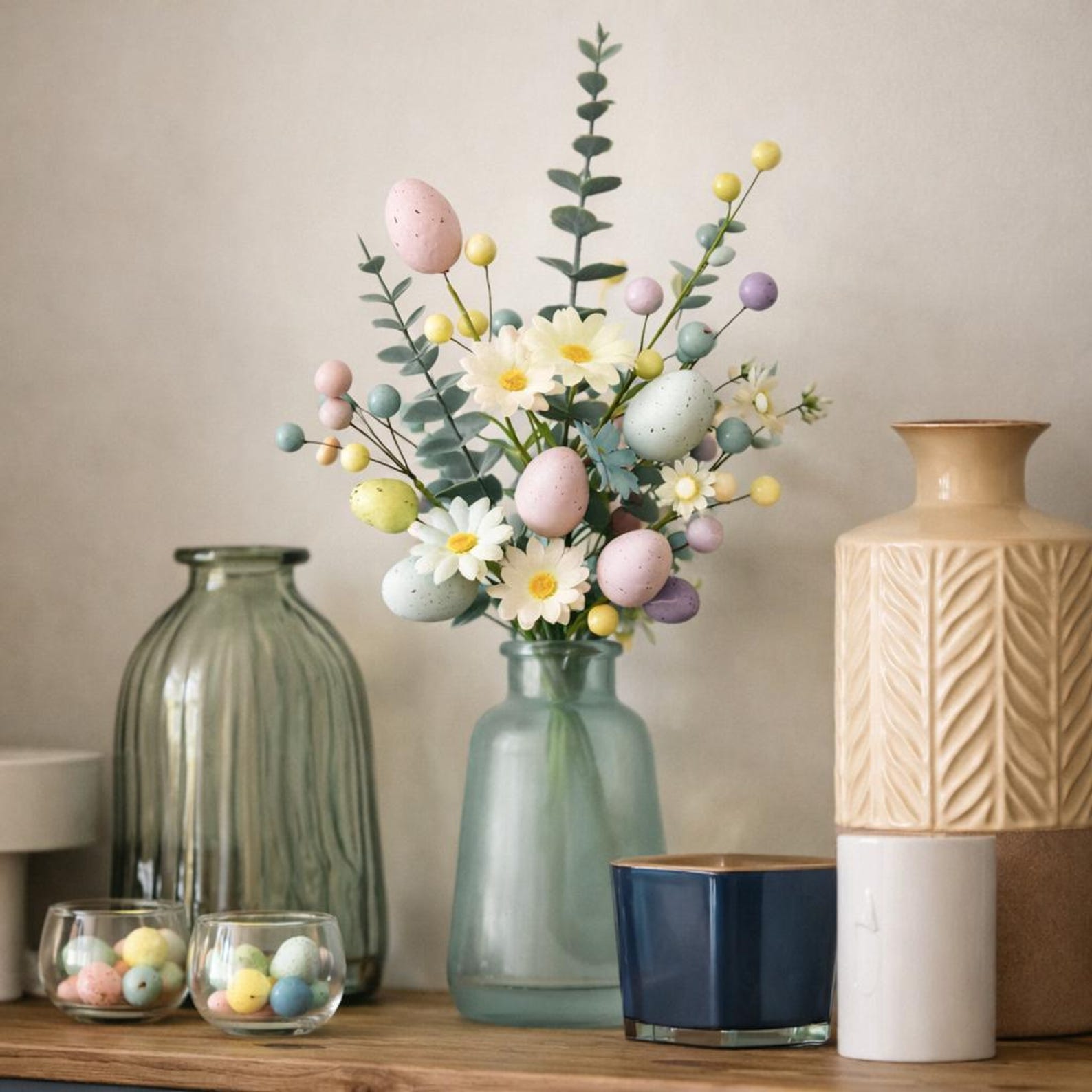 Pastel Easter Egg Flower Bouquet, Faux Spring Floral Arrangement