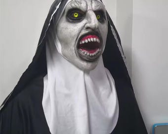 Máscara realista de monja de terror: disfraz de látex para Halloween con capucha.