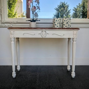 Antoinette Lumiére II, smalle houten tafel, consoletafel, eikenhouten blad, haltafel, Louis-stijl, Franse stijl, vintage, shabby chic