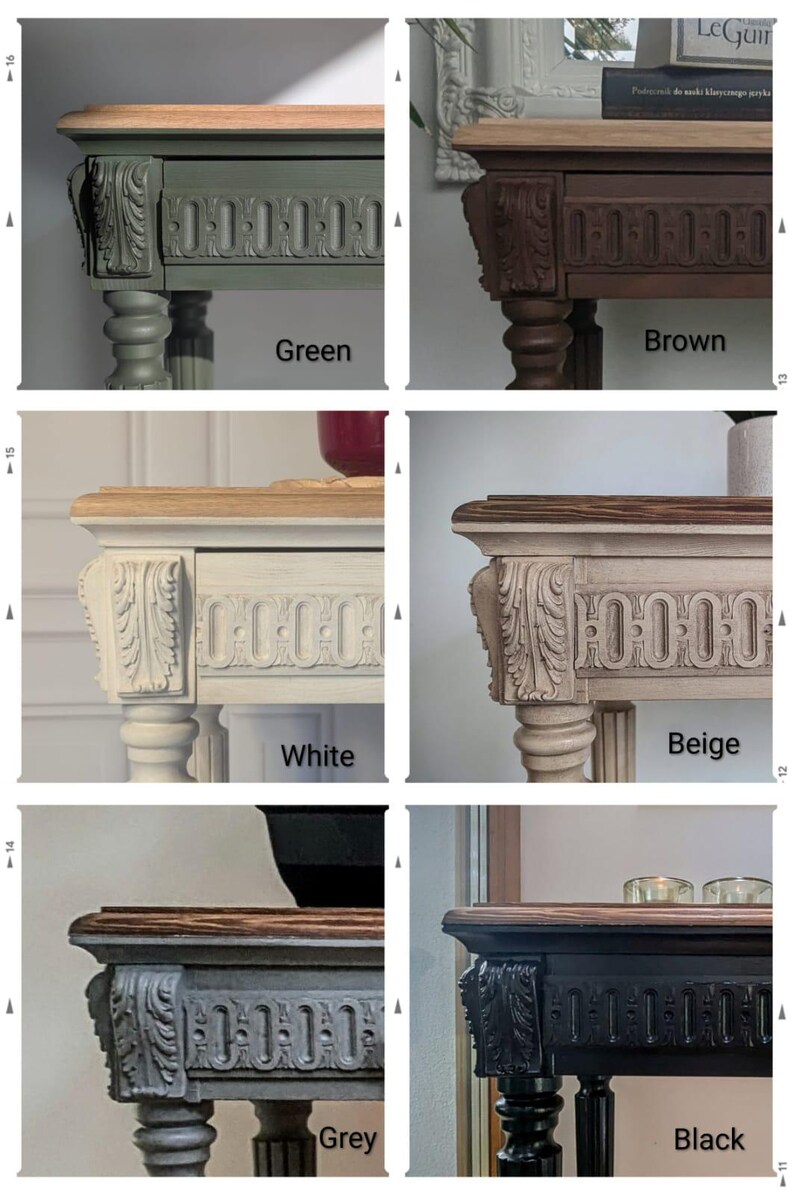 Victorie Tresor with drawer, wood narrow table, console table, oak top, entryway, hallway table, Louis style, French style, shabby chic image 6