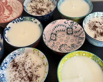 Hand-Poured Soy Candle in Provence Stoneware Bowl | Vanilla or Unscented, Reusable Vessel