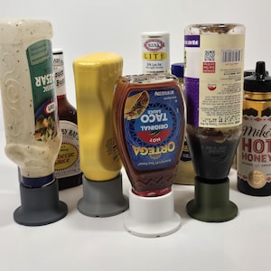 Upside-Down Bottle Holder Kit for Common Kitchen Condiments and Sauce Bottles - 4 Sizes