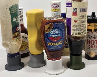Upside-Down Bottle Holder Kit for Common Kitchen Condiments and Sauce Bottles - 4 Sizes