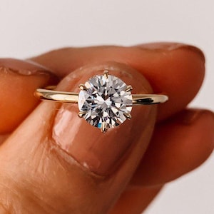 Round Solitaire Engagement Ring, 14K Gold 6 Prong Moissanite Ring, Classic Wedding Ring, Promise Ring, Anniversary Gift