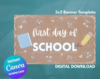 Schulanfang Banner - Blau | Bearbeitbare 3 x 5 ft Vorlage | Digitaler Download