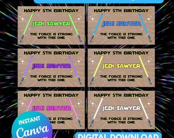 Star Wars Birthday Banner Bundle | 6 Editable Jedi Party Banners | Printable Birthday Decorations | The Force is Strong
