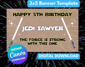 White Star Wars Birthday Banner | Editable Jedi Party Banner | Printable Birthday Decoration | The Force is Strong