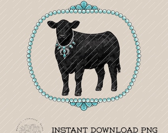 Turquoise Cow PNG: Western Clipart, Sublimation Design (Digital Download