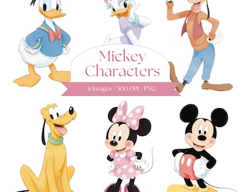 ミッキーマウスと仲間たちの水彩画クリップアート：漫画PNG（デジタル