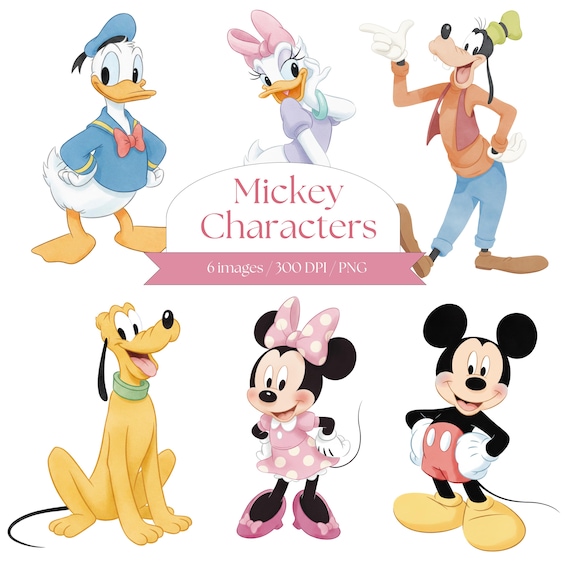 Mickey Mouse Clipart, Watercolor Mickey, Mickey Minnie PNG, Hand Draw Mickey, Donald Duck, Mickey Mouse & Friends Best PNG, Instan Download