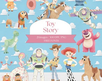 Toy Story aquarel clipart PNG, Buzz Lightyear, Woody, Jessie, Lotso, Bullseye, verjaardagstaarttopper, illustraties, Instant Download