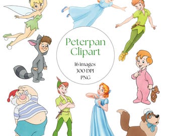 Peterpan Watercolor Clipart, Wendy Tinkerbell PNG, Neverland, Printable, Birthday Cake Topper, Fairy Tale Character, Nursery, Baby Shower