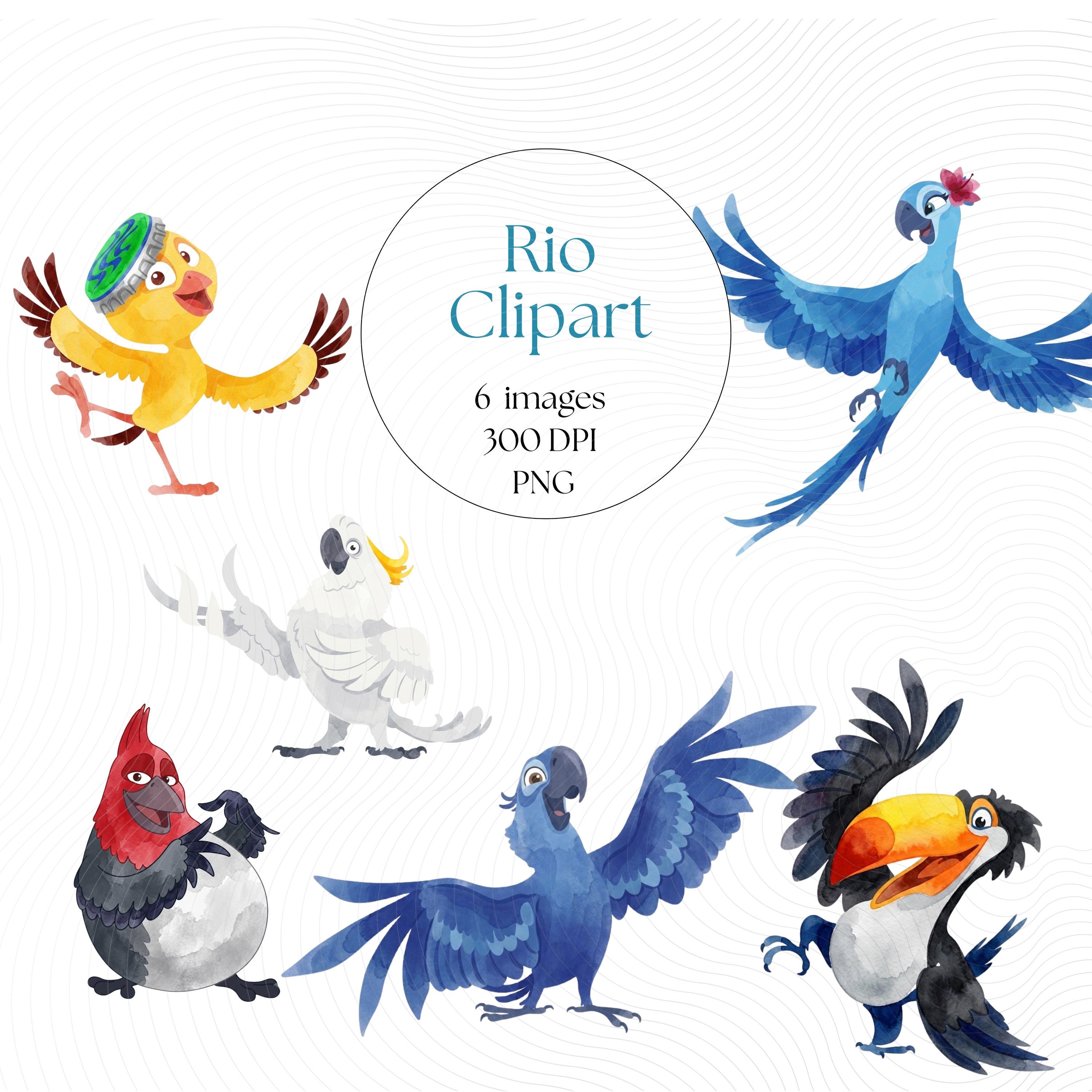Rio Bird Watercolor Clipart, Birthday Cake Topper, Blu, Jewel, Rafa…
