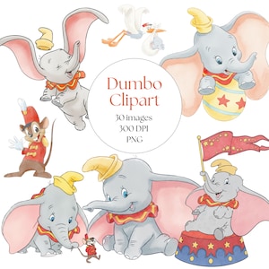 Dombo aquarel clipart, dombo png-bundel, dombo verjaardag, schattige babyolifant, dombo-babyshower, circus babyshower png, instan downloaden