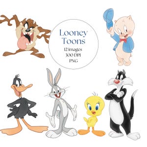 Looney Toons Watercolor Clipart, Bugs Bunny, Daffy Duck, Tweety Bird PNG, Tasmanian Devil (Taz), Printable, Birthday Cake Topper