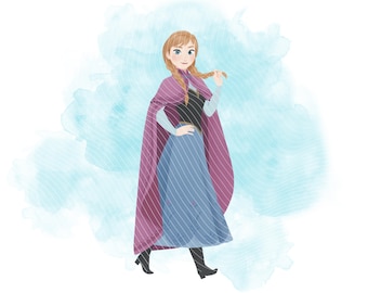 Princess Anna Watercolor Clipart PNG, Hand Drawn Frozen, Frozen Princess, Frozen Cliparts, Kids Birthday, Elsa, Anna, Kristoff, Olaf PNG