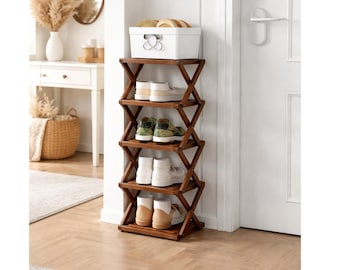 Foldable Bamboo Shoe Rack, Tall Vertical Organizer for Small Spaces