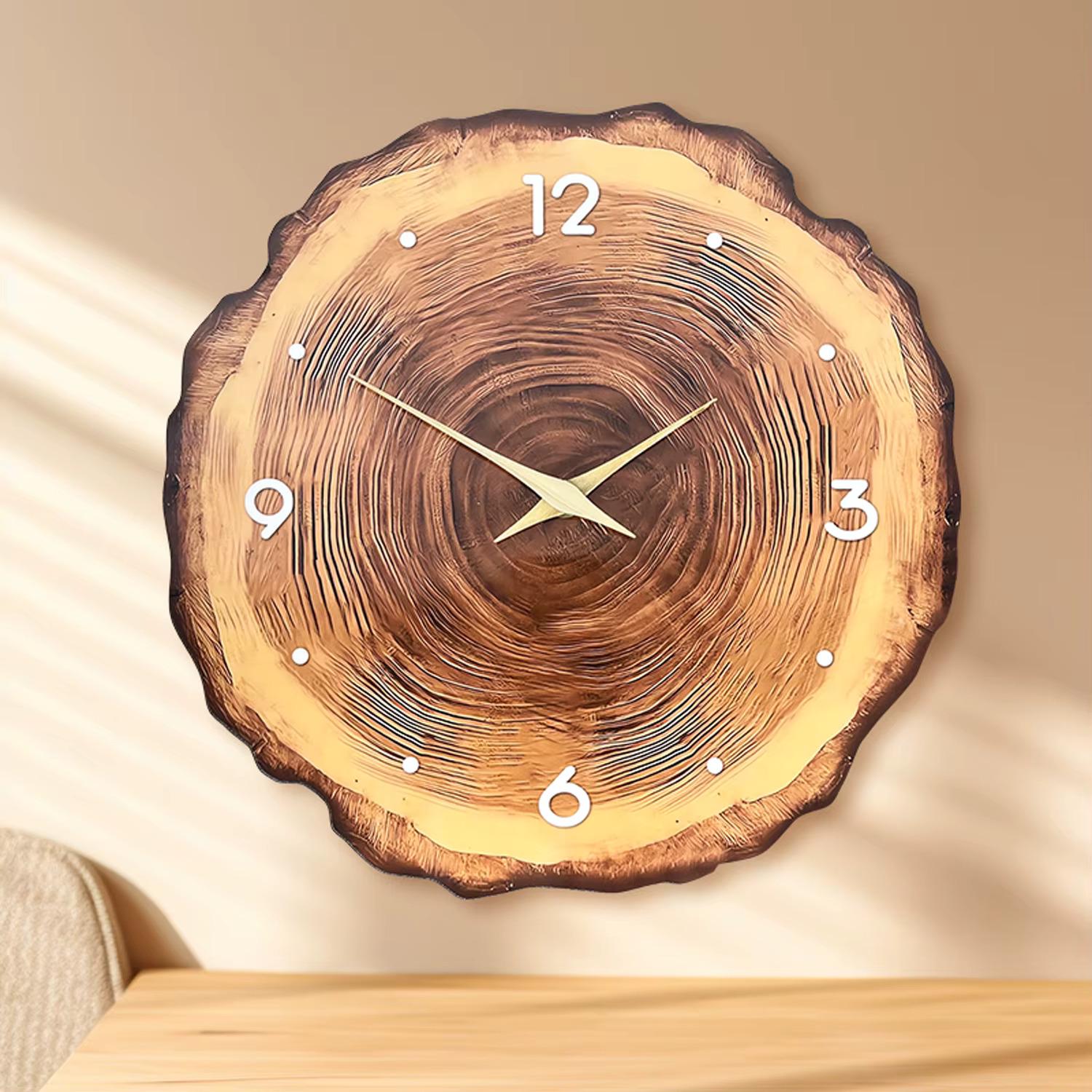 Wooden Ring Wall Clock | Natural Tree Cross Section, Solid Wood Hands ...