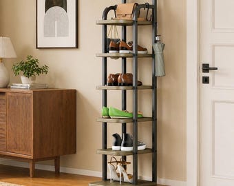 Tall 6-Tier Shoe Rack – Adjustable Wooden Shelf for Small Spaces, Entryway Organizer