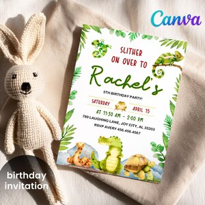Reptile invitation, printable birthday invite, editable Reptile invitation, Lizard invite, instant download, Snake invite template
