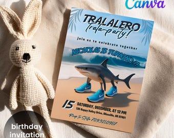 Italian Brain Rot invitation, Tralalelo Tralala invitation, printable editable tik tok meme birthday invite, funny shark brainrot party